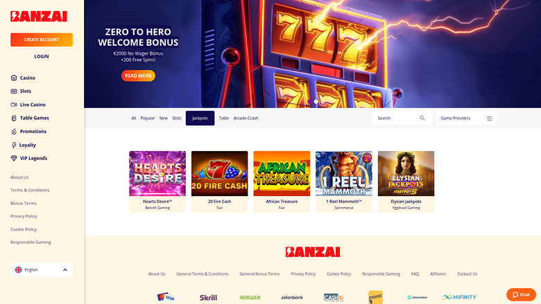 Banzai Casino — Jackpot games