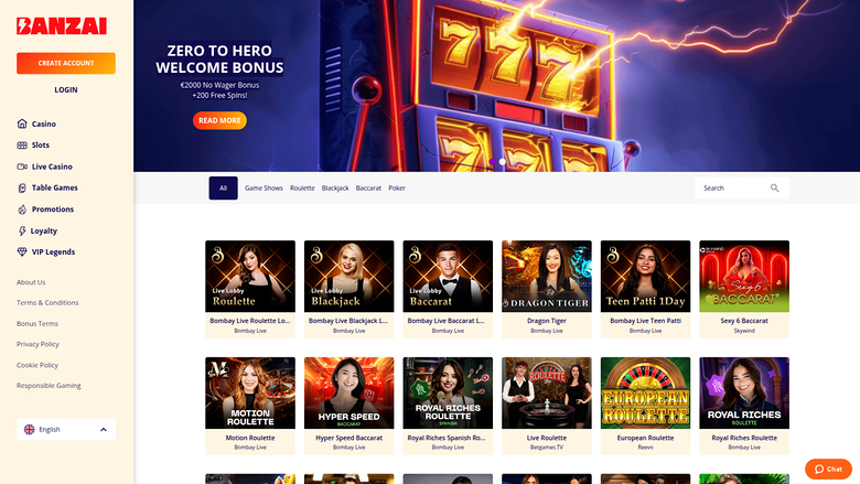 Banzai Casino — Live dealer lobby
