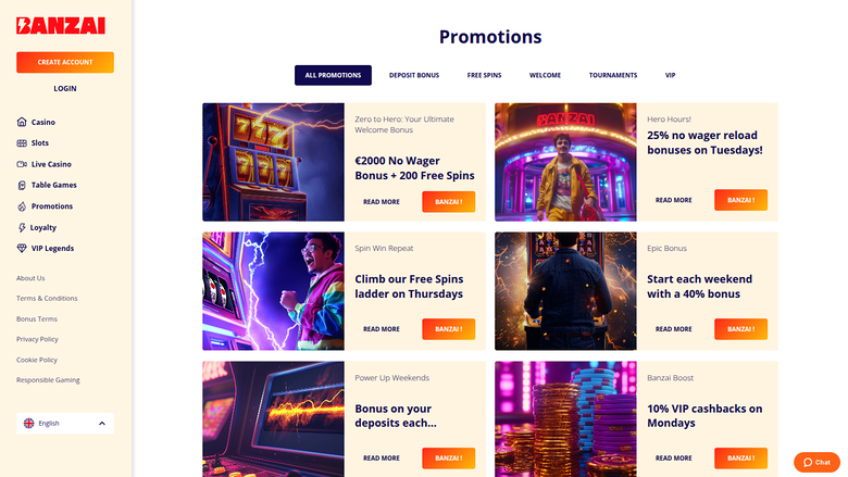 Banzai Casino — Promotions page