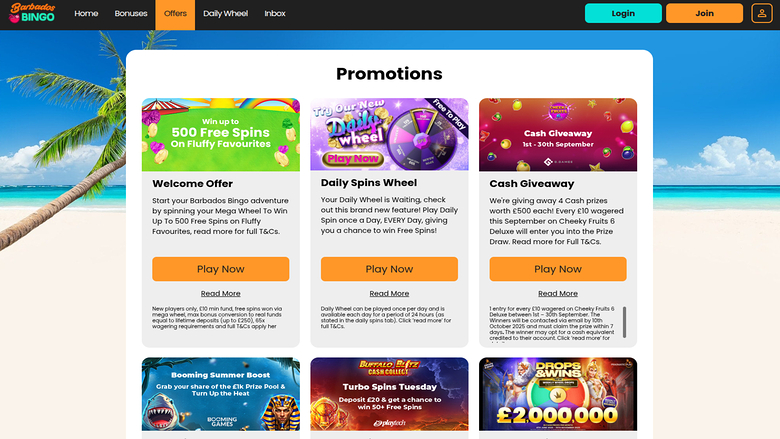 Barbados Bingo — Promotions page