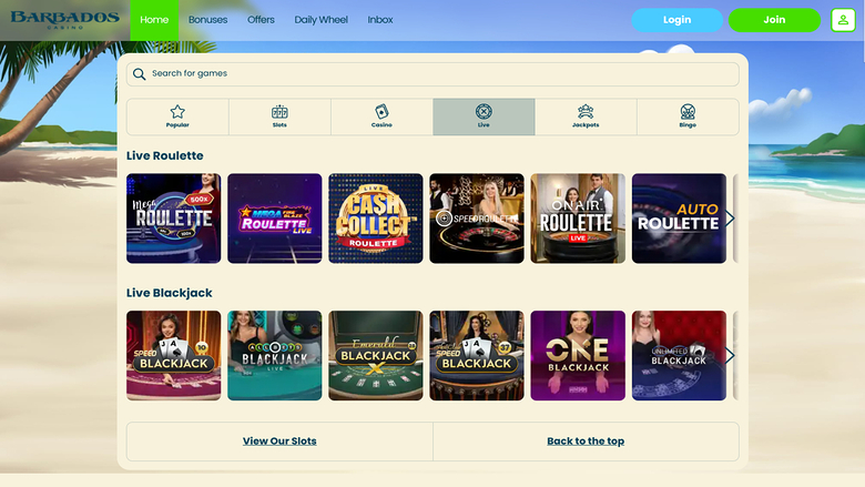 Barbados Casino — Live dealer lobby