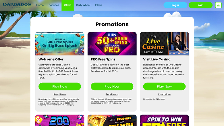 Barbados Casino — Promotions page