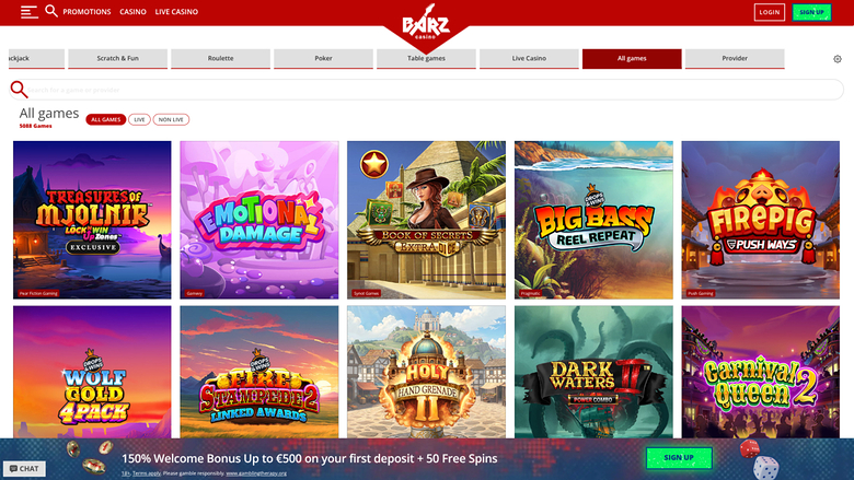Barz Casino — Games lobby