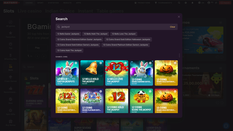 BateryBet Casino — Jackpot games