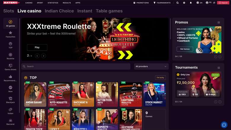 BateryBet Casino — Live dealer lobby