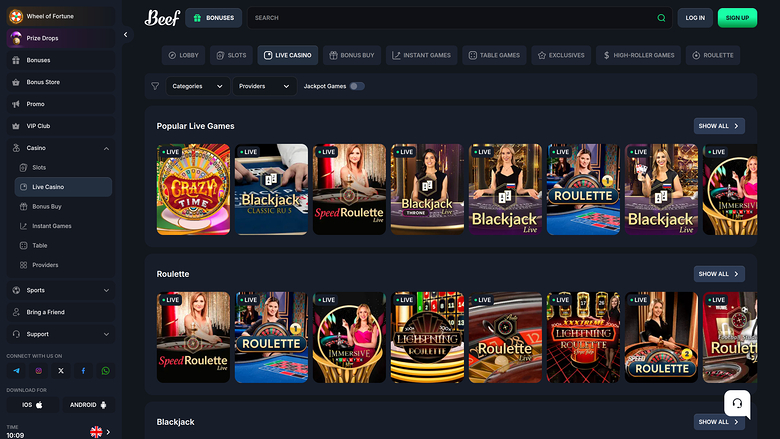 Beef Casino — Live dealer lobby
