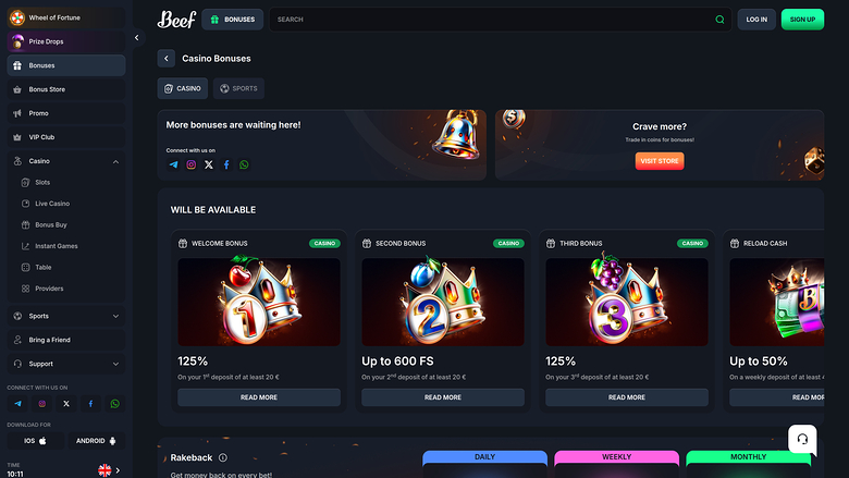 Beef Casino — Promotions page