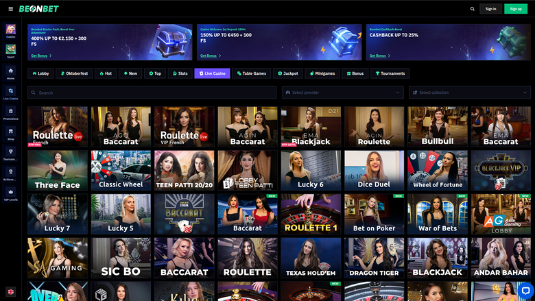 Beonbet Casino — Live dealer lobby