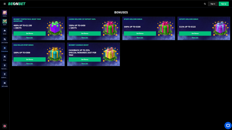 Beonbet Casino — Promotions page