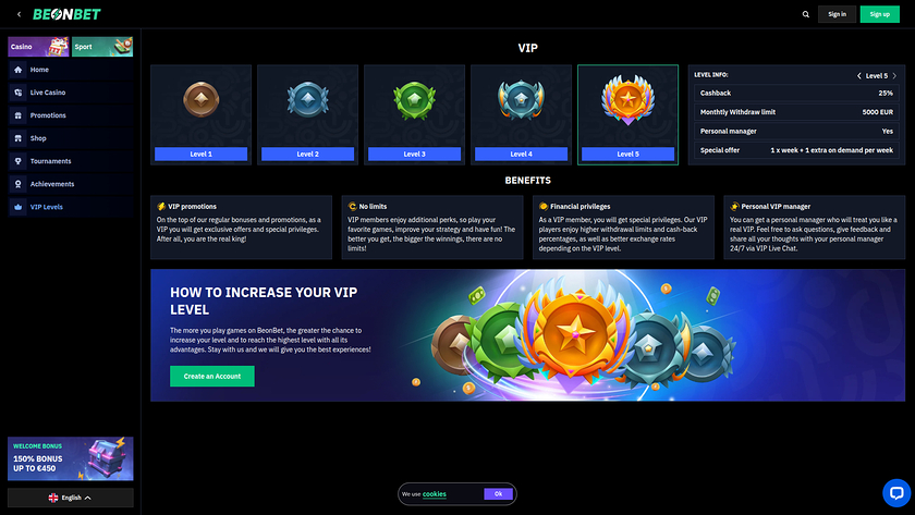 Beonbet Casino — VIP section