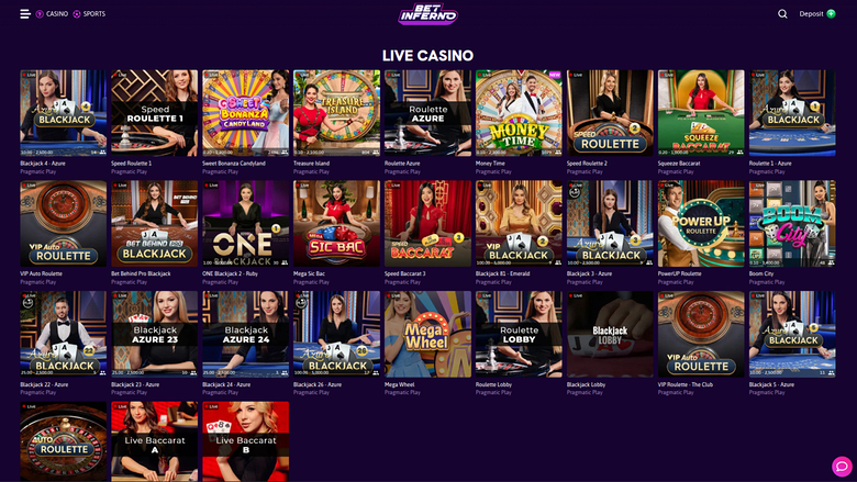 Bet Inferno Casino — Live dealer lobby