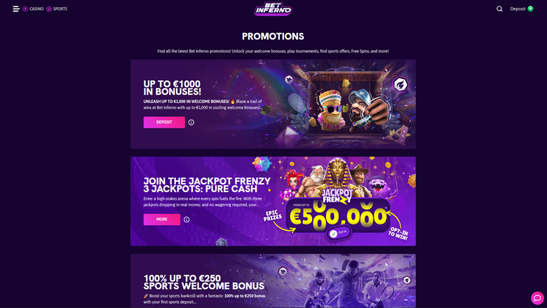 Bet Inferno Casino — Promotions page