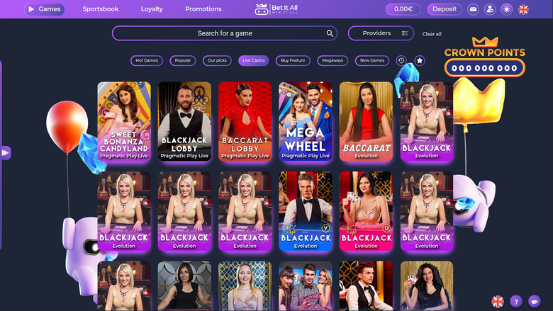Bet It All Casino — Live dealer lobby