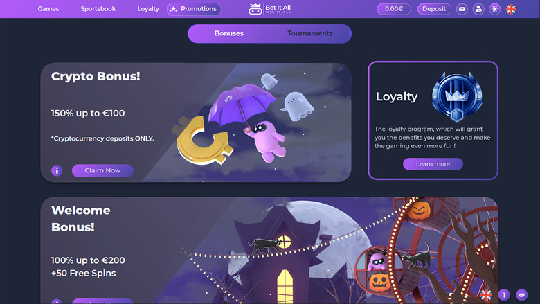 Bet It All Casino — Promotions page