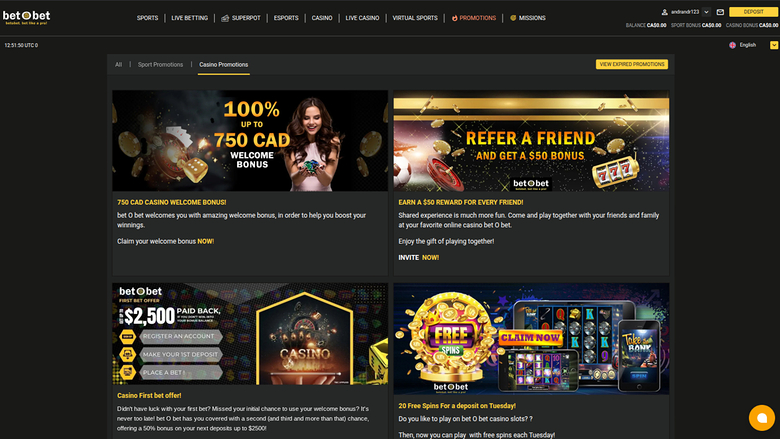 bet O bet Casino — Promotions page