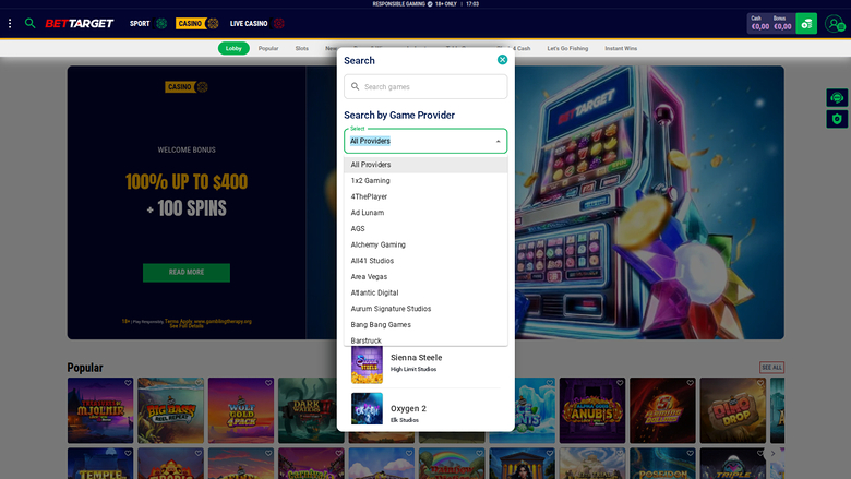 Bet Target Casino — Games by studio
