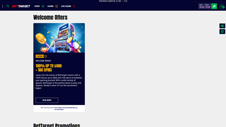 Bet Target Casino — Promotions page