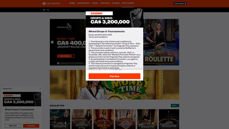 Bet Warrior — Promotions page