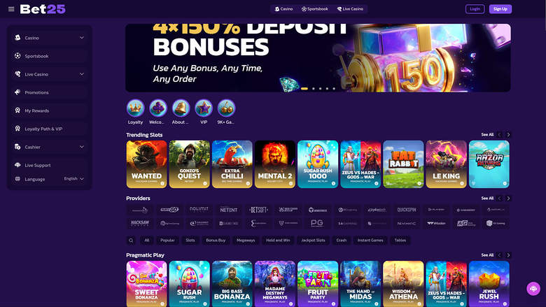 Bet25 Casino — Homepage