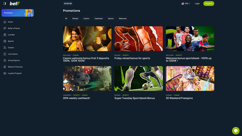 Bet7 Casino — Promotions page