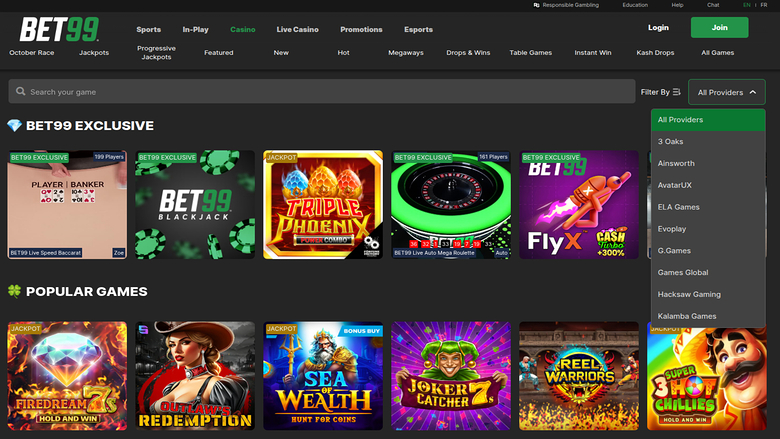 Bet99 Casino — Games by studio