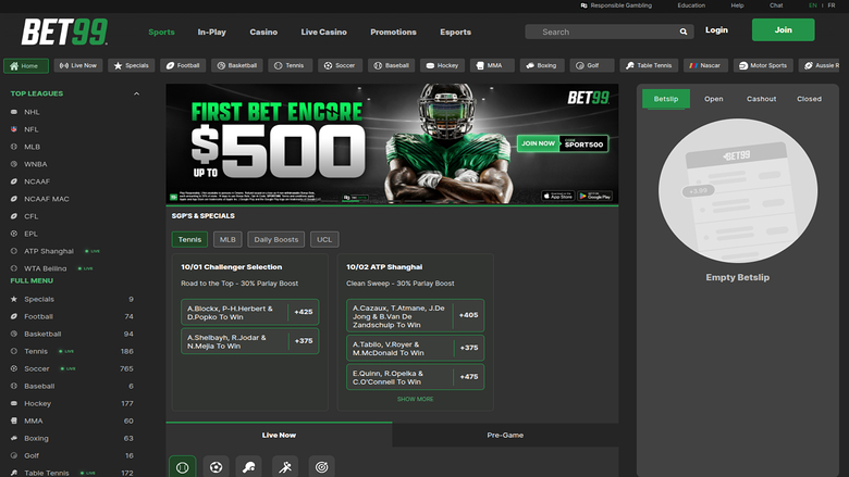 Bet99 Casino — Homepage