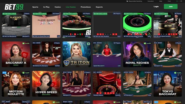 Bet99 Casino — Live dealer lobby