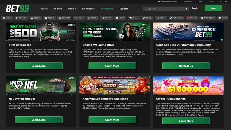 Bet99 Casino — Promotions page