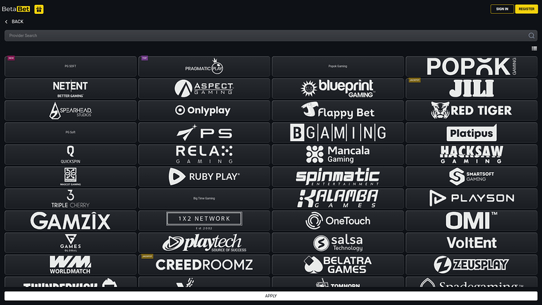 BetaBet Casino — Games by studio