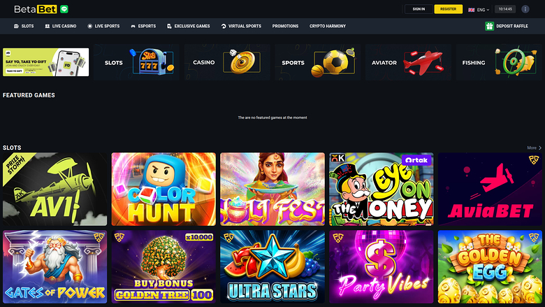 BetaBet Casino — Homepage