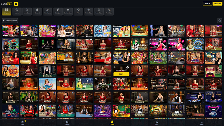 BetaBet Casino — Live dealer lobby