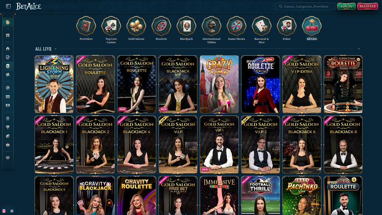 BetAlice Casino — Live dealer lobby