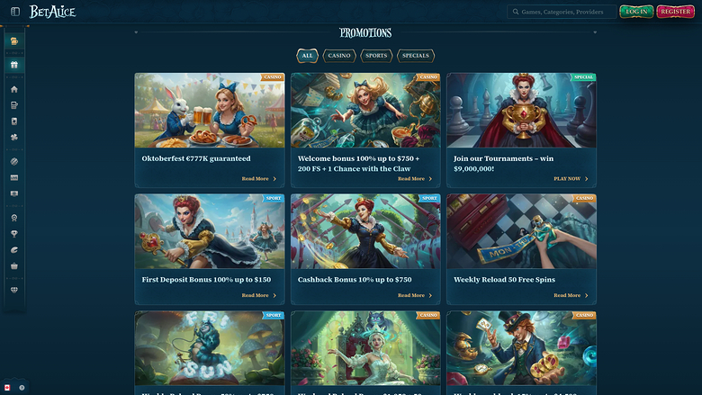 BetAlice Casino — Promotions page