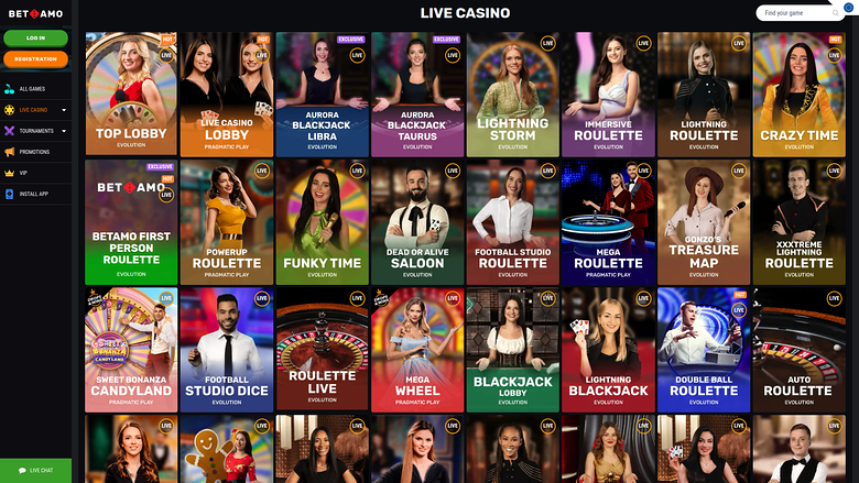 Betamo Casino — Live dealer lobby