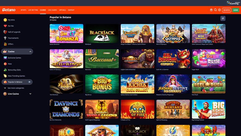 Betano Casino — Games lobby
