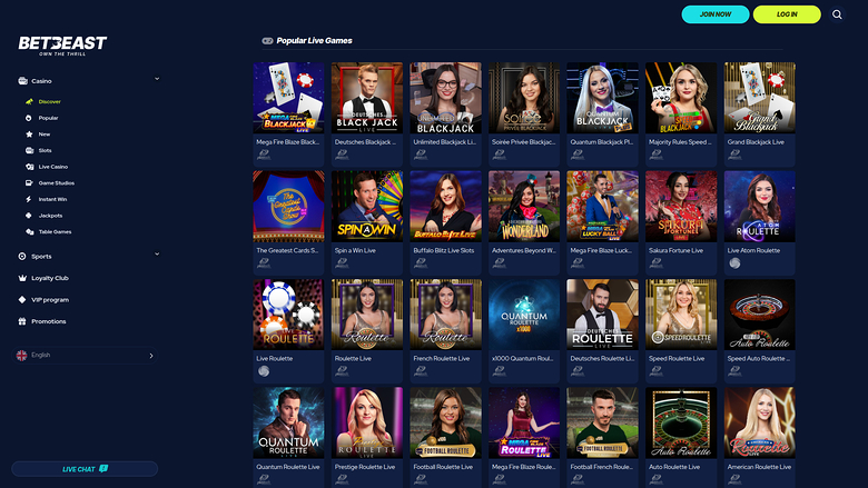 BetBeast — Live dealer lobby