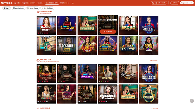Betboo Casino — Live dealer lobby