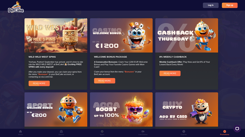 BetCake — Promotions page