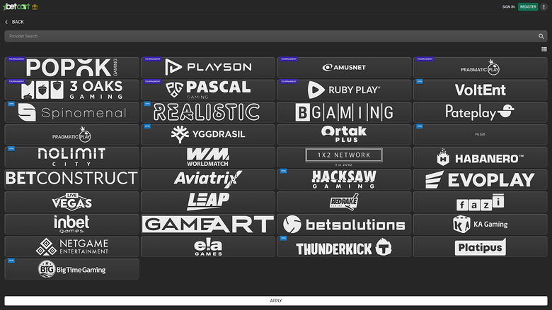 Betcart Casino — Games by studio