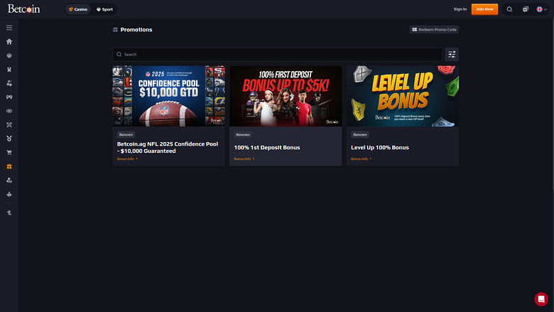 Betcoin Casino — Promotions page
