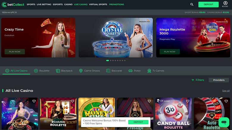 BetCollect Casino — Live dealer lobby