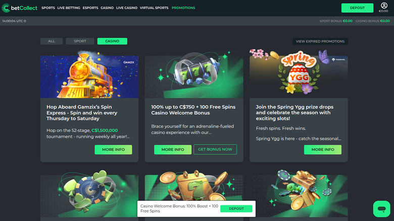 BetCollect Casino — Promotions page