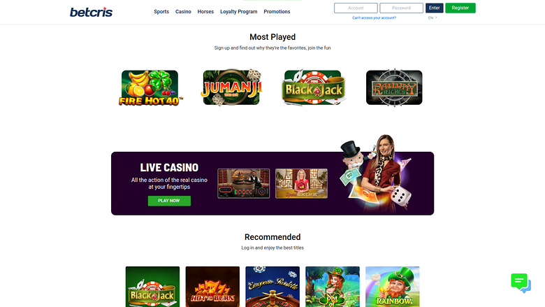 Betcris — Live dealer lobby