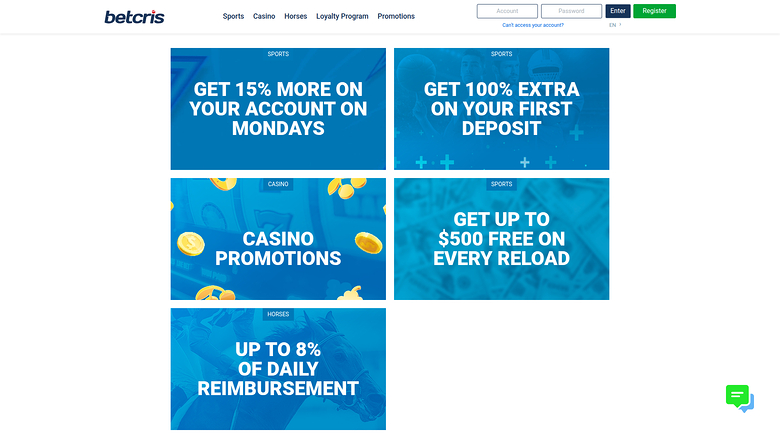Betcris — Promotions page