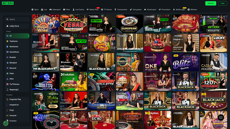 Betera — Live dealer lobby