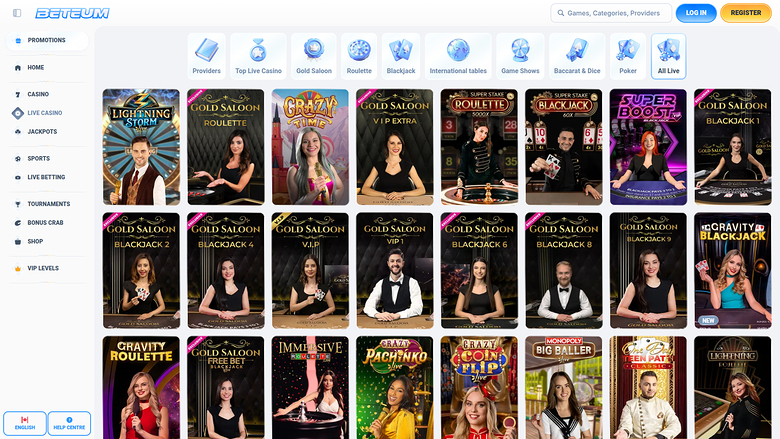 Beteum Casino — Live dealer lobby