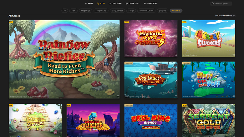 Betfair Casino — Games lobby