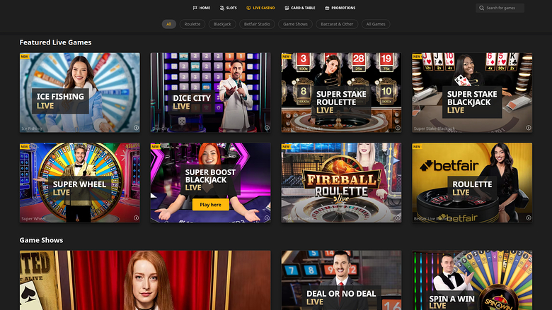 Betfair Casino — Live dealer lobby