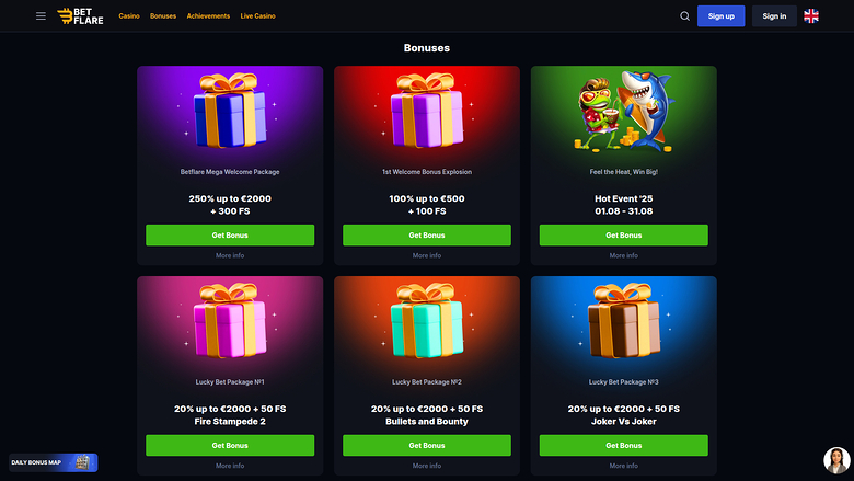 Betflare Casino — Promotions page