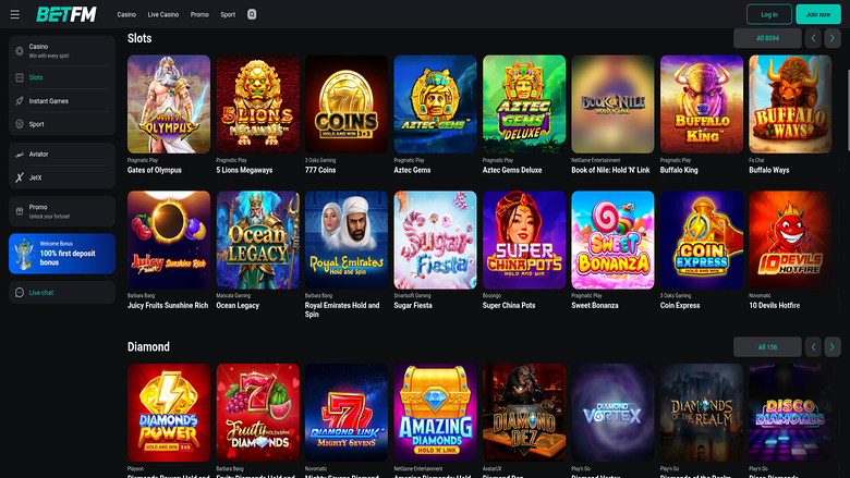 Betfm Casino — Games lobby